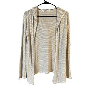 True Grit Gray & White Striped Hooded Lightweight Opened Front Jacket Women Sz S